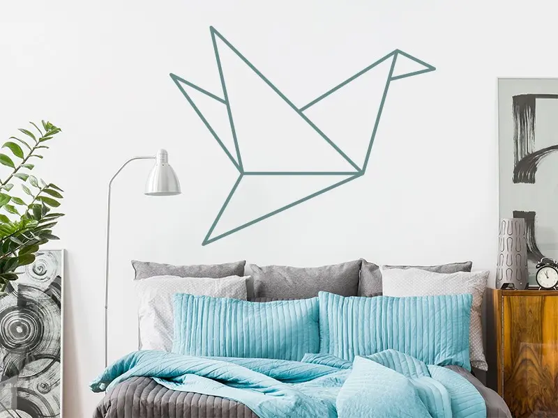 Sticker mural Origami - Géométrie Oiseau Géométrique résultat en situation Sticker Oiseau Géométrique