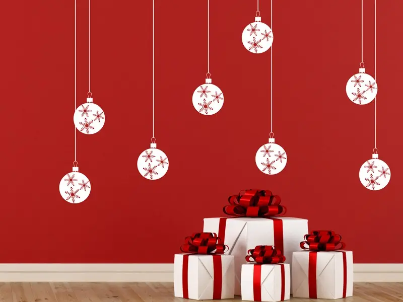 Sticker mural Noël Pack 8 Boules Flocons de Noël résultat en situation Sticker Pack 8 Boules Flocons de Noël