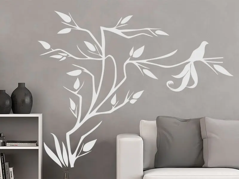 Sticker mural Branches Branche Oiseaux 7 résultat en situation gros plan Sticker Branche Oiseaux 7