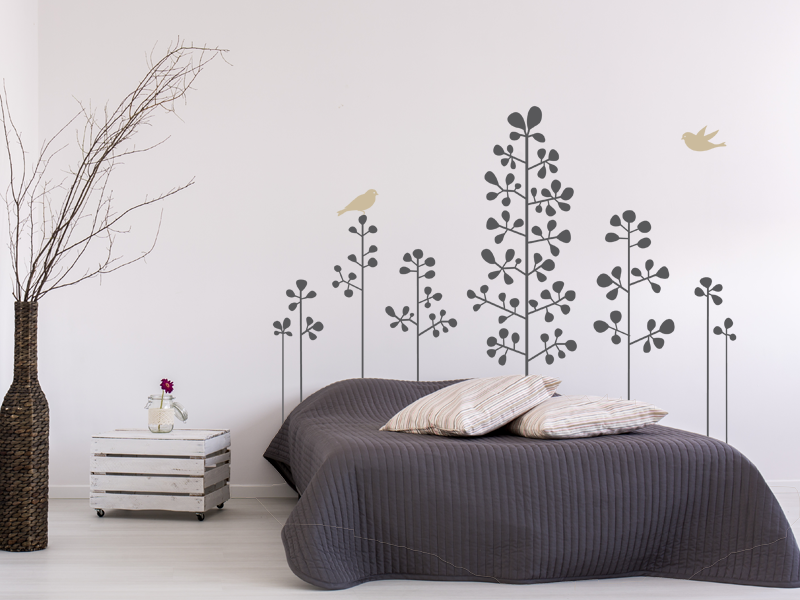 Sticker mural Fleurs Oiseaux résultat en situation