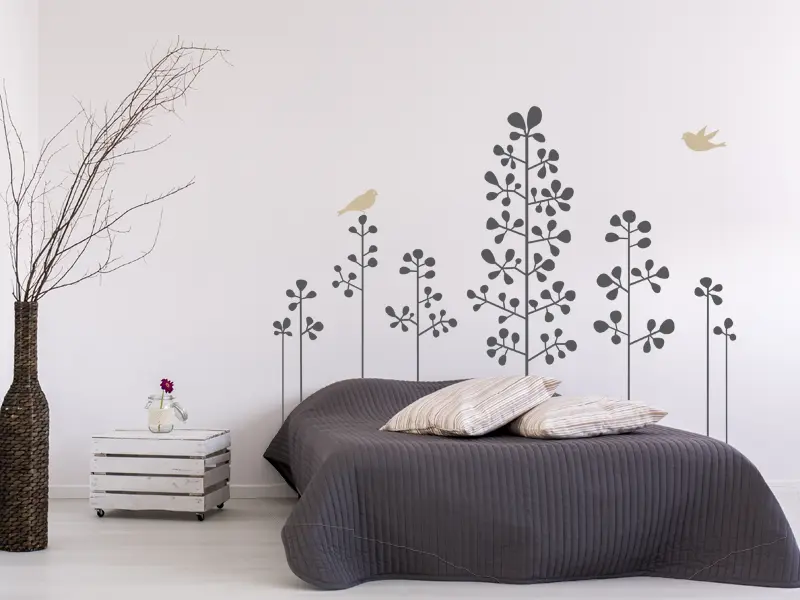 Sticker mural Stickers muraux fleurs Fleurs Oiseaux résultat en situation Sticker Fleurs Oiseaux