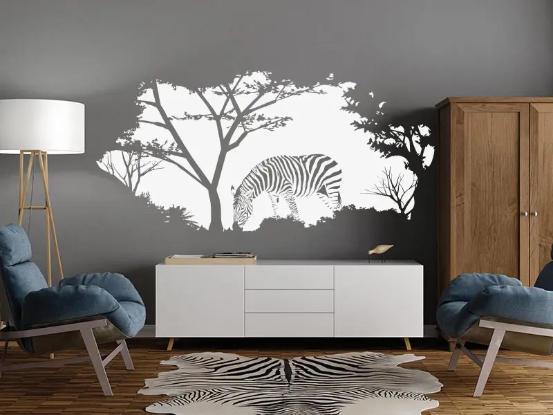 Sticker mural Paysages & Skylines Paysage Afrique Zébre résultat en situation Sticker Paysage Afrique Zébre