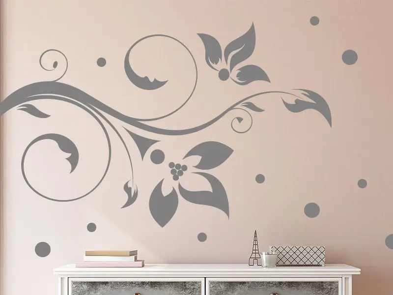 Sticker mural Branches Branche Floral Boules résultat en situation gros plan Sticker Branche Floral Boules