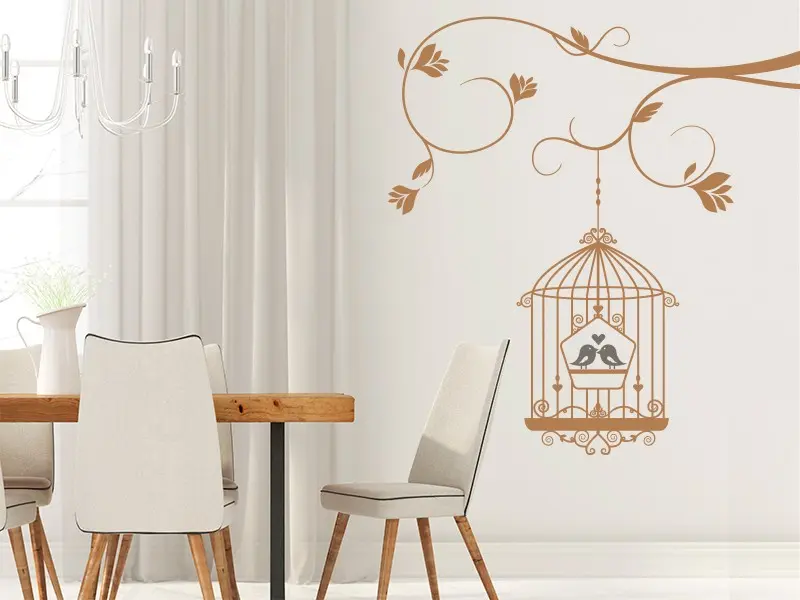 Sticker mural Branches Cage Oiseaux Love résultat en situation Sticker Cage Oiseaux Love