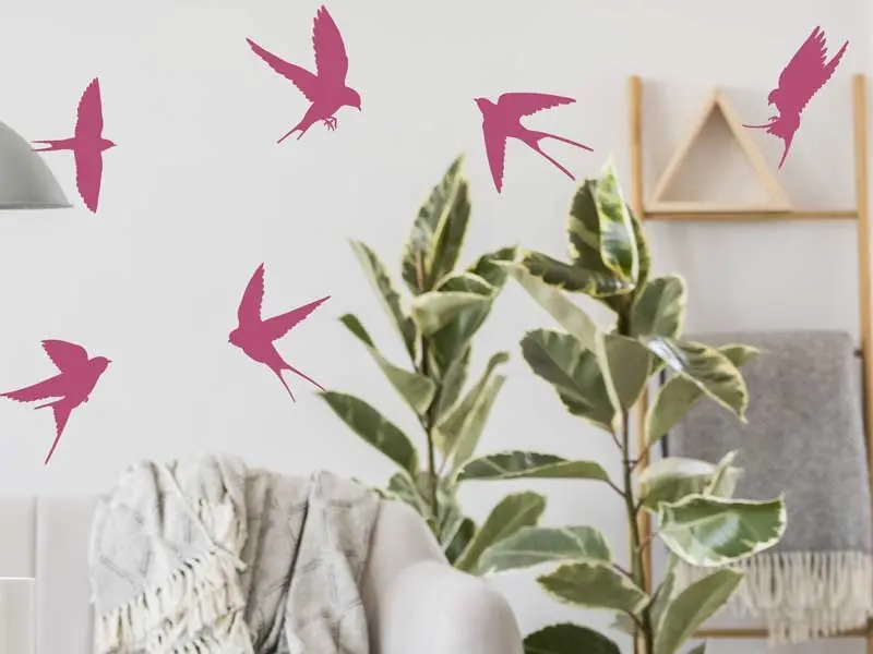 Sticker mural Stickers Oiseaux Kit 6 Hirondelles résultat en situation gros plan Sticker Kit 6 Hirondelles