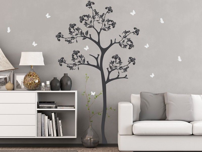 Sticker mural Arbre Florale papillons résultat en situation
