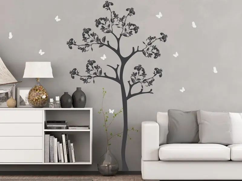 Sticker mural Arbre Florale papillons résultat en situation Sticker mural Arbre Florale papillons résultat en situation