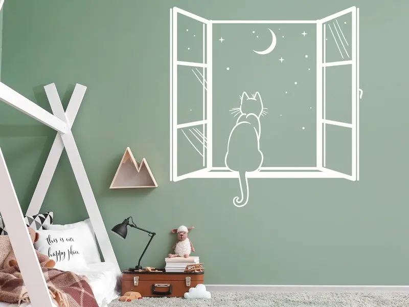 Sticker mural Animaux Chat à la Fenêtre résultat en situation Sticker Chat à la Fenêtre