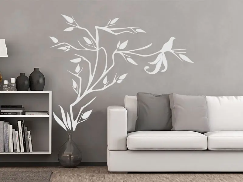 Sticker mural Branches Branche Oiseaux 7 résultat en situation Sticker Branche Oiseaux 7