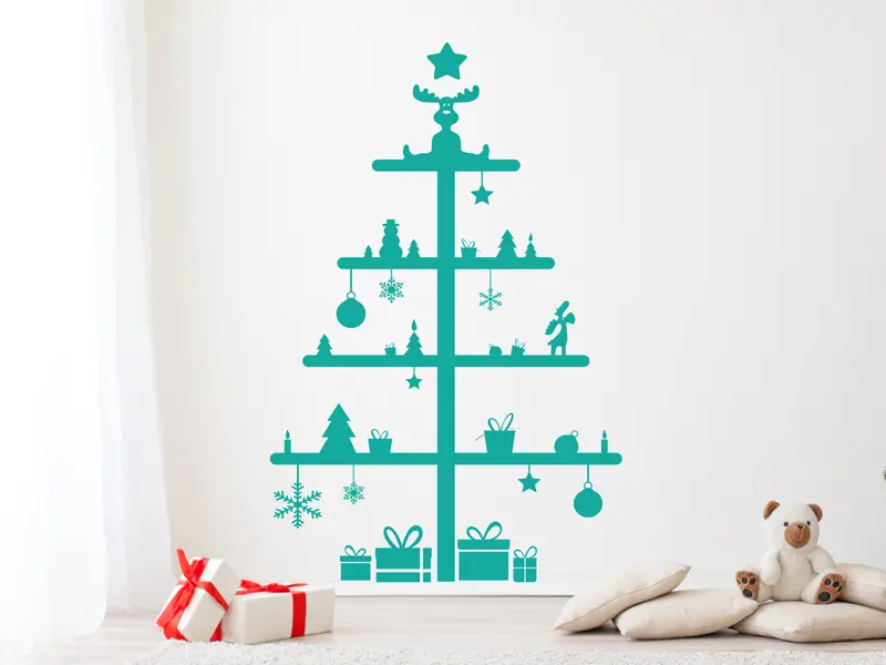 Sticker mural Noël Sapin de Noël Cadeaux 2 résultat en situation Sticker Sapin de Noël Cadeaux 2