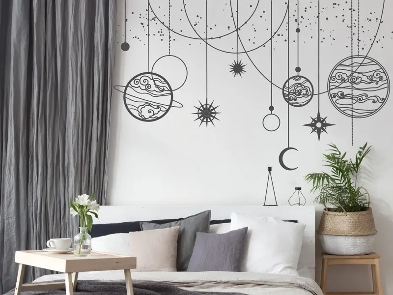 Sticker mural Suspension Planètes et étoiles résultat en situation