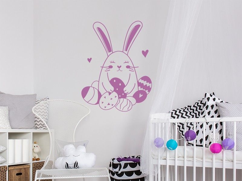 Sticker mural Lapin et ses oeufs résultat en situation