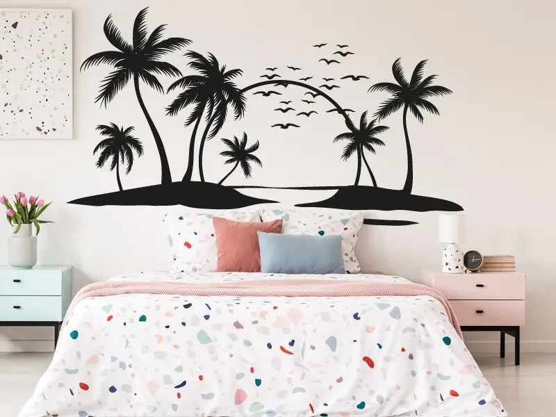 Sticker mural Mers et Océans Paysage tropical avec palmiers résultat en situation Sticker Paysage tropical avec palmiers