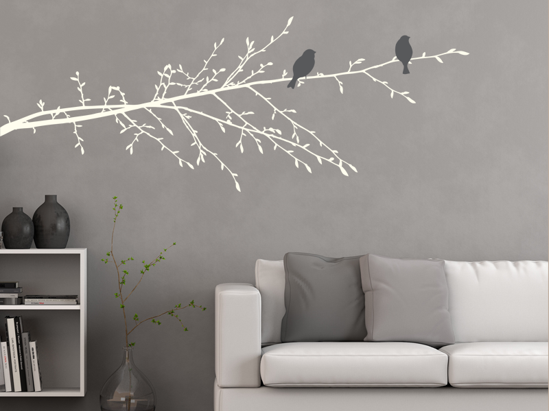 Sticker mural Branche Oiseaux 2 résultat en situation