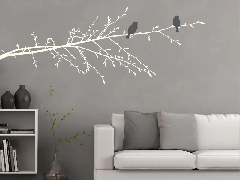 Sticker mural Branches Branche Oiseaux 2 résultat en situation Sticker Branche Oiseaux 2