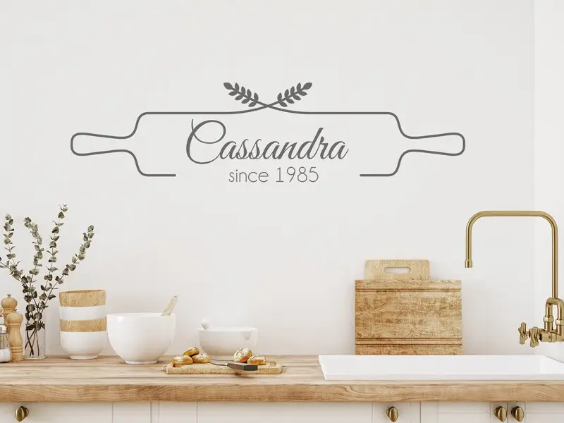 Autocolante de parede Rolo de pastelaria com texto personalizado Autocolante de parede Rolo de pastelaria com texto personalizado