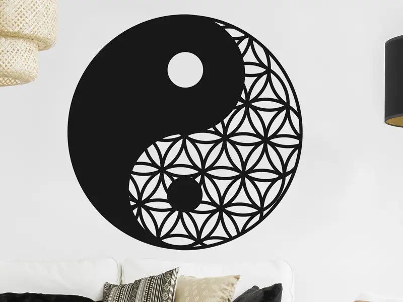 Autocolante Yin-Yang Flor de Vida résultat en situation gros plan Autocolante Yin-Yang Flor de Vida
