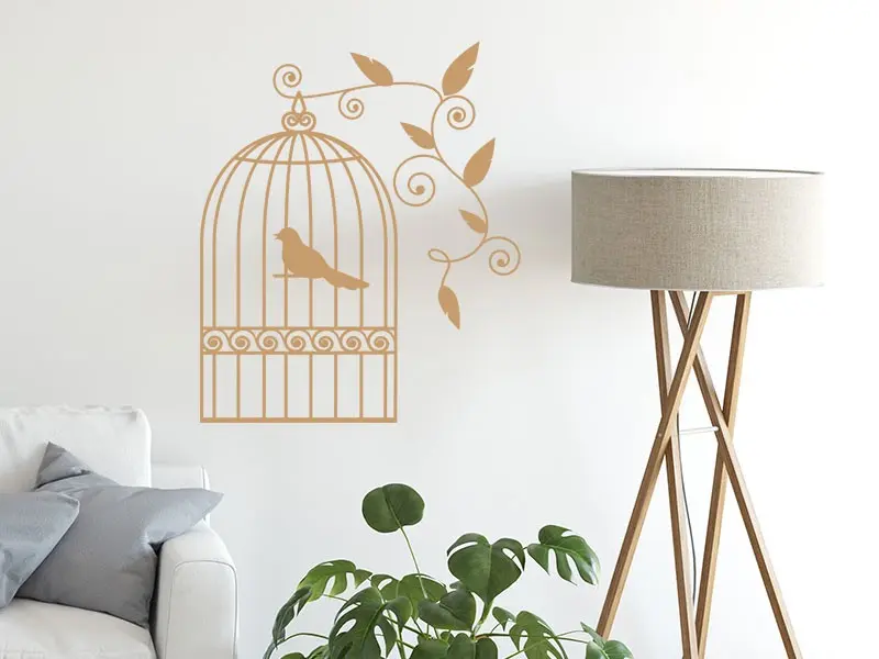 Sticker mural Stickers Oiseaux Cage Oiseaux Florale 2 résultat en situation Sticker Cage Oiseaux Florale 2