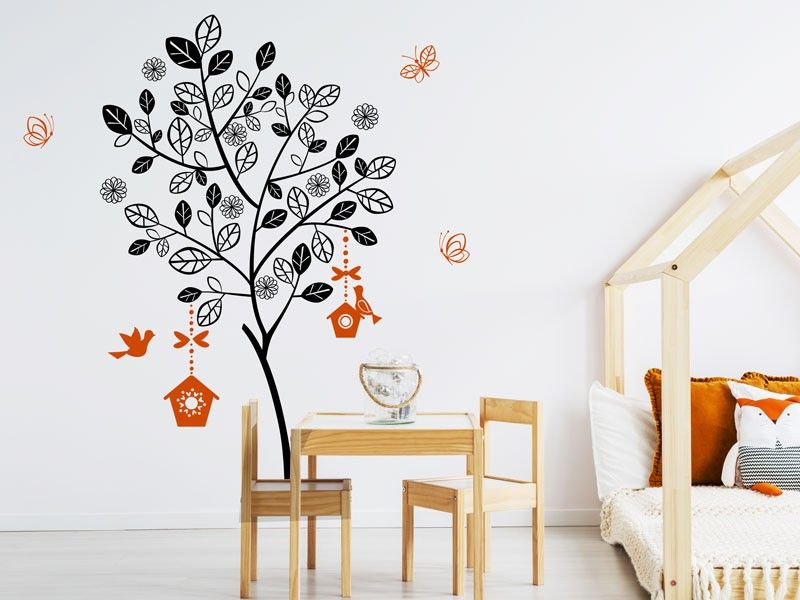Sticker mural Arbre d'été Cages oiseaux résultat en situation
