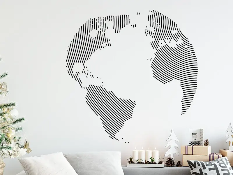 Sticker mural Cartes du Monde Carte du monde Globe Circulaire résultat en situation gros plan Sticker Carte du monde Globe Circulaire