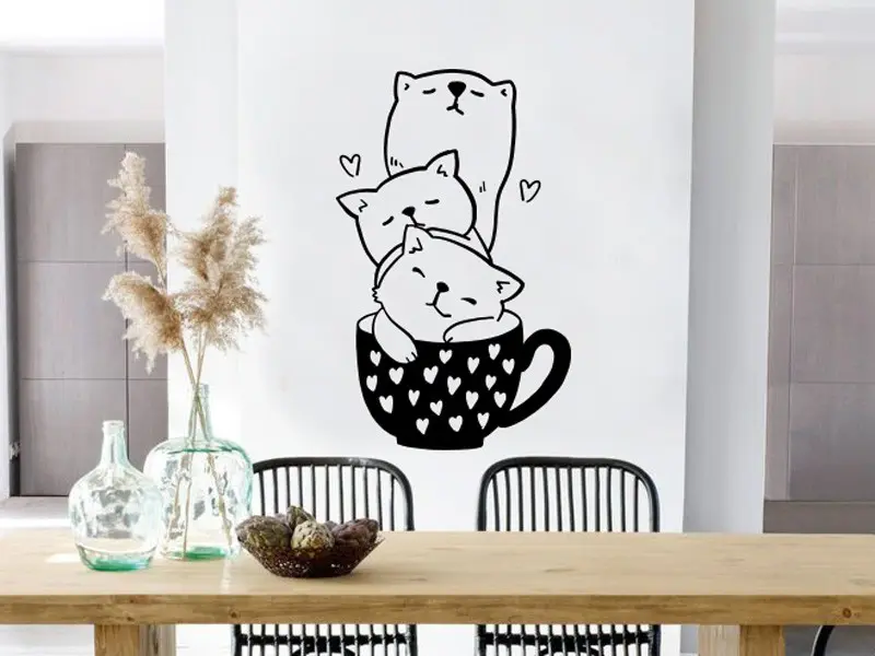 Autocolante de parede Caneca de gatinhos Autocolante de parede Caneca de gatinhos