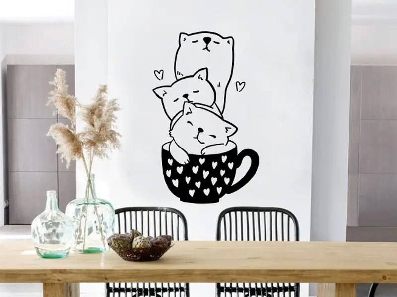 Autocolante de parede Caneca de gatinhos Autocolante de parede Caneca de gatinhos