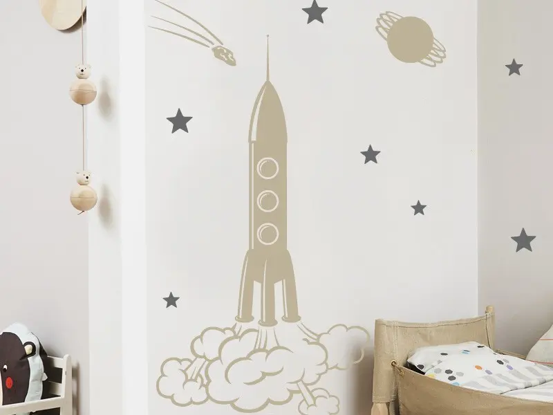 Sticker mural Espace Kit Fusée résultat en situation gros plan Sticker Kit Fusée