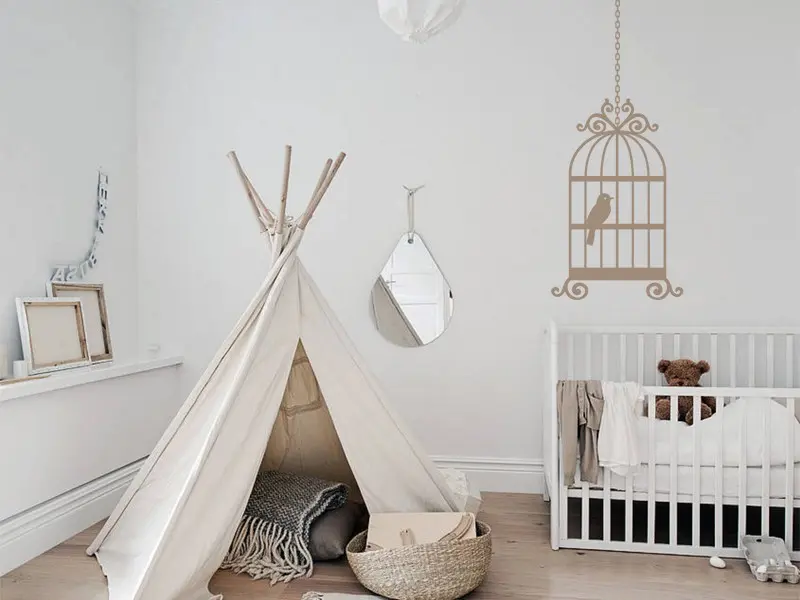 Sticker mural Stickers Oiseaux Cage oiseaux résultat en situation Sticker Cage oiseaux