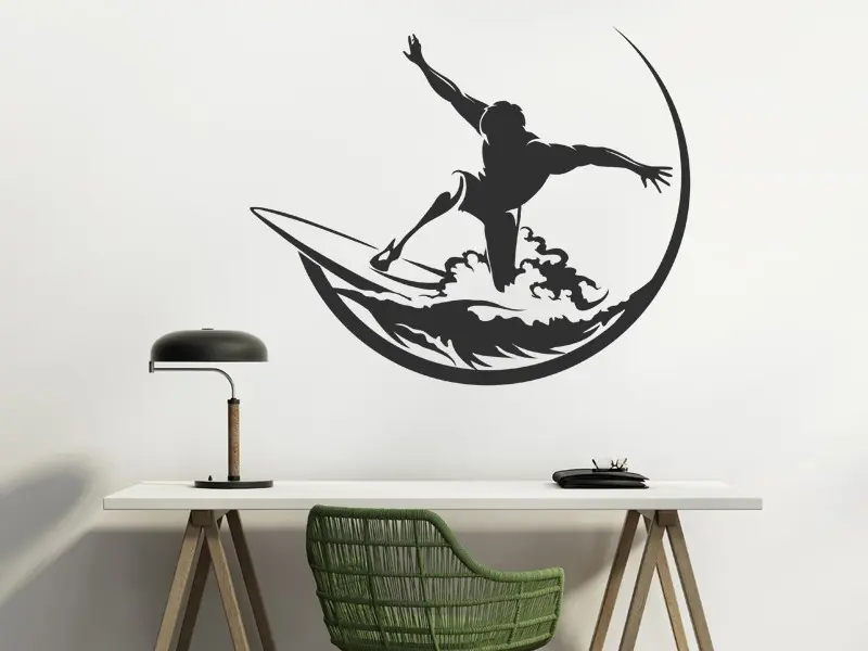 Sticker mural Surf Surfer Vague résultat en situation Sticker Surfer Vague