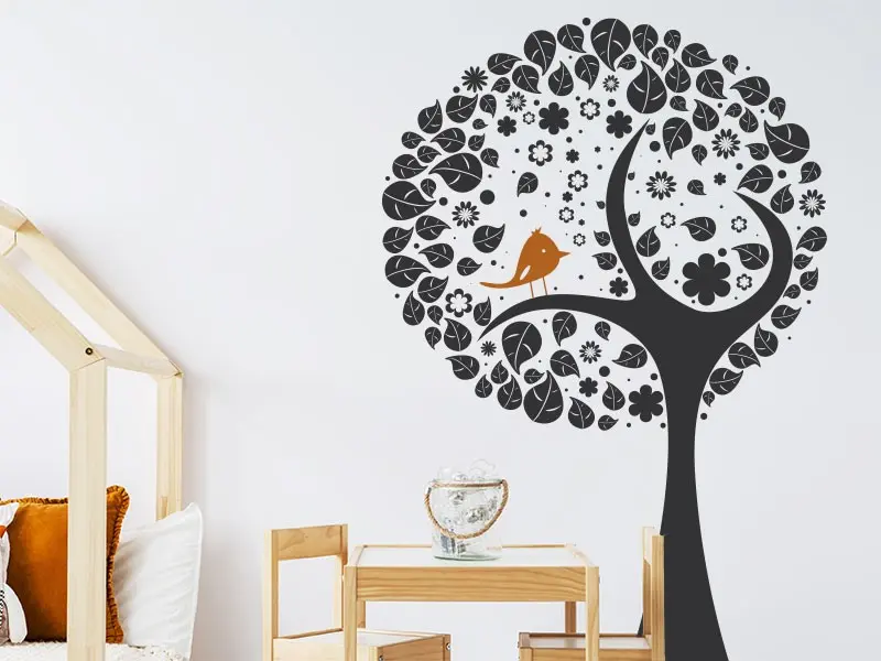 Sticker mural Nature Arbre Enfant Oiseau résultat en situation gros plan Sticker Arbre Enfant Oiseau