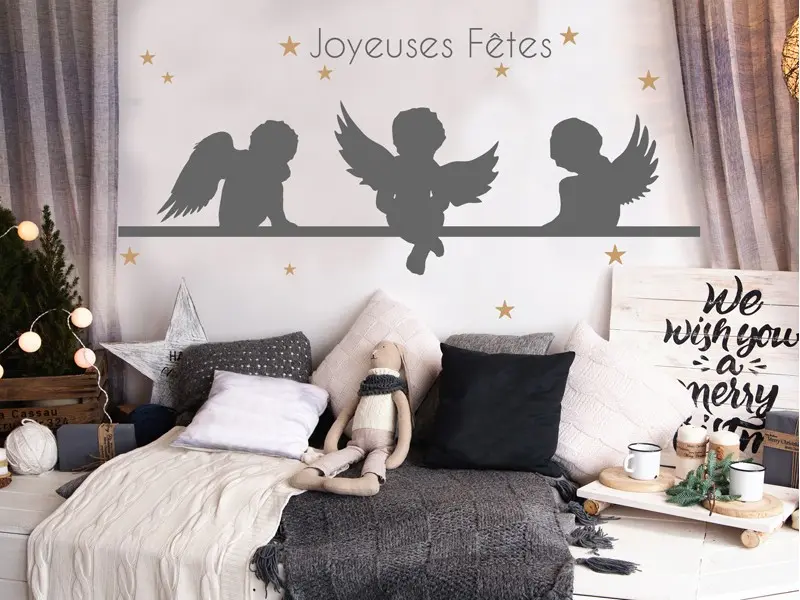 Sticker mural Noël Anges de Noël Etoiles résultat en situation Sticker Anges de Noël Etoiles