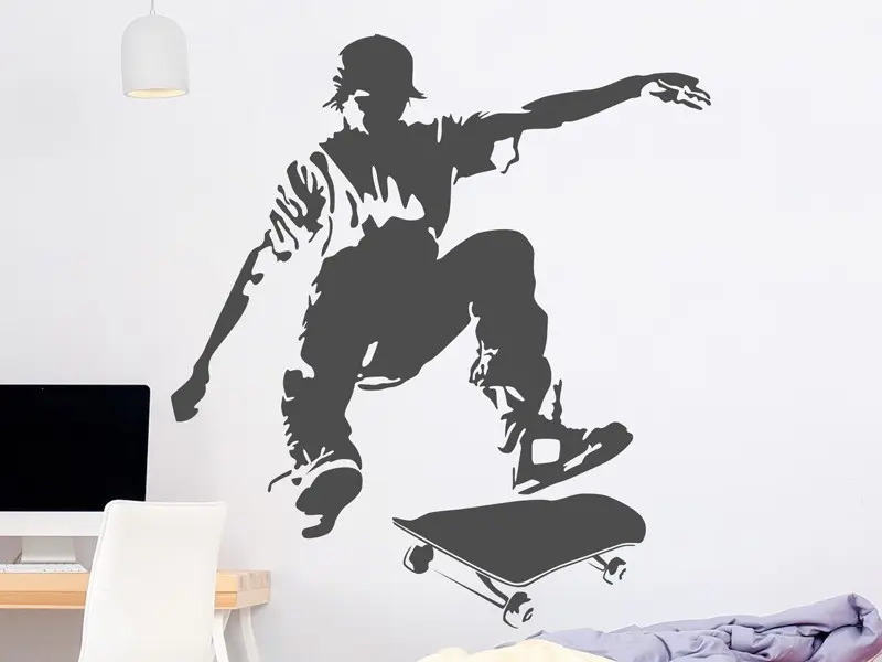 Sticker mural Skate & Ride Silhouette Skateur résultat en situation gros plan Sticker Silhouette Skateur