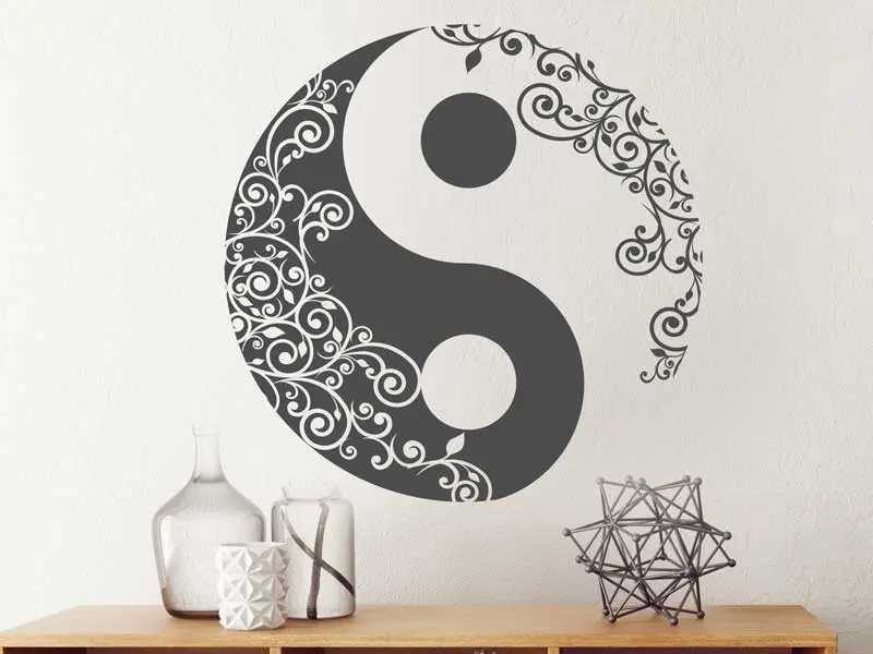 Sticker mural Symboles et Figures Yin-Yang Floral résultat en situation gros plan Sticker Yin-Yang Floral