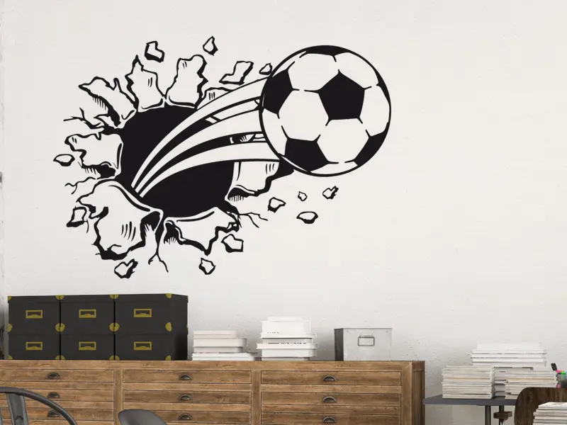Sticker mural Football Ballon de Foot 3D résultat en situation Sticker Ballon de Foot 3D
