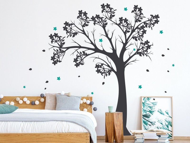 Sticker mural Arbre Fleurs d'Automnes résultat en situation