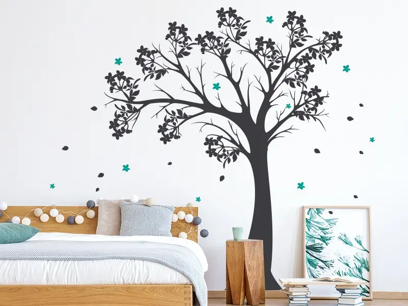 Sticker mural Arbre Fleurs d'Automnes résultat en situation Sticker mural Arbre Fleurs d'Automnes résultat en situation