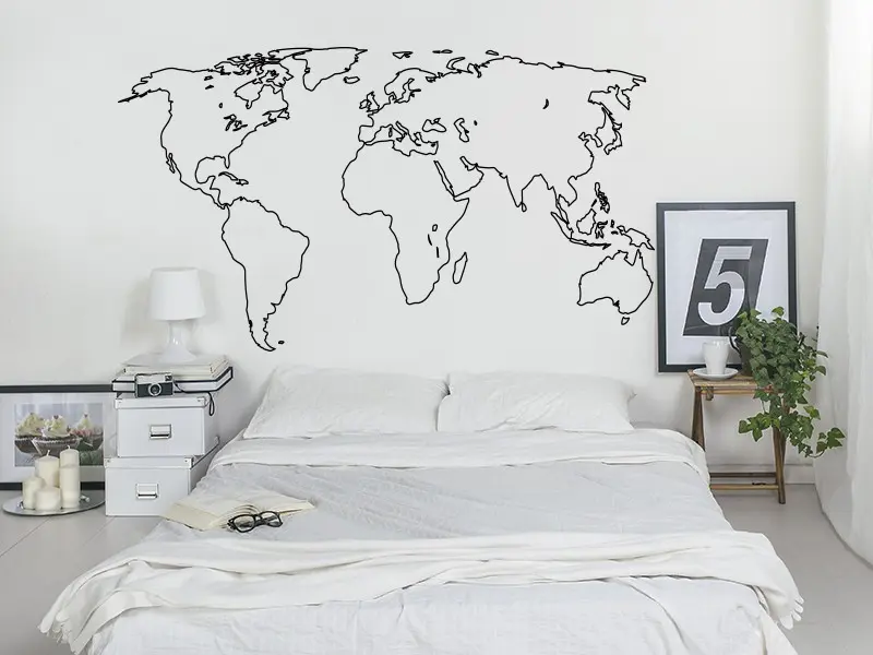 Autocolante Contorno Mapa do mundo résultat en situation Autocolante Contorno Mapa do mundo résultat en situation