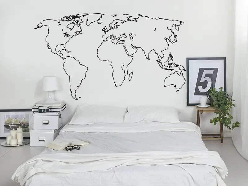 Autocolante de parede Contorno Mapa do mundo Autocolante de parede Contorno Mapa do mundo