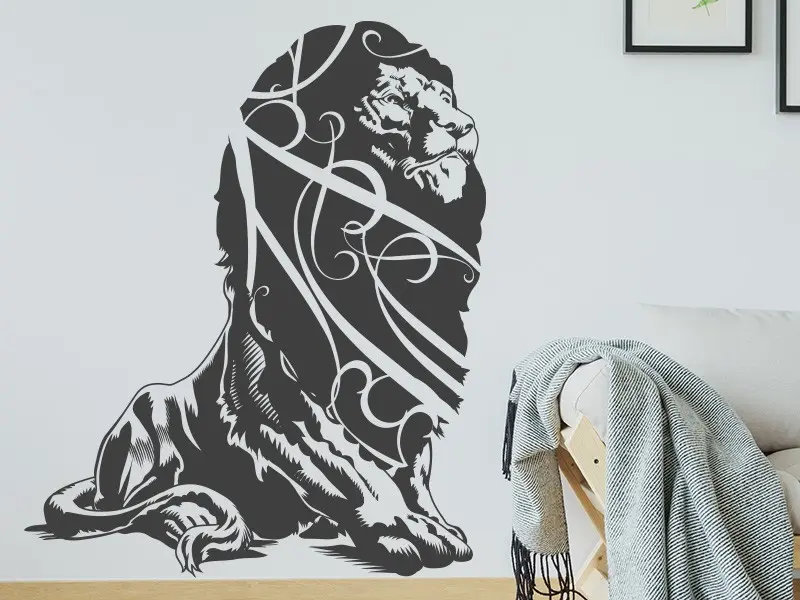 Sticker mural Sur la Terre Lion résultat en situation gros plan Sticker Lion