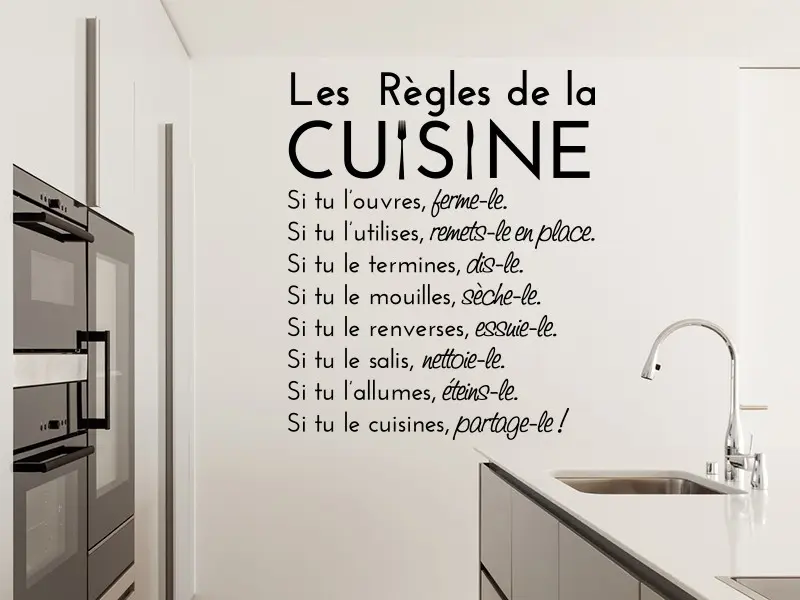 Sticker mural Textes & Recettes Les Règles de la Cuisine résultat en situation Sticker Les Règles de la Cuisine