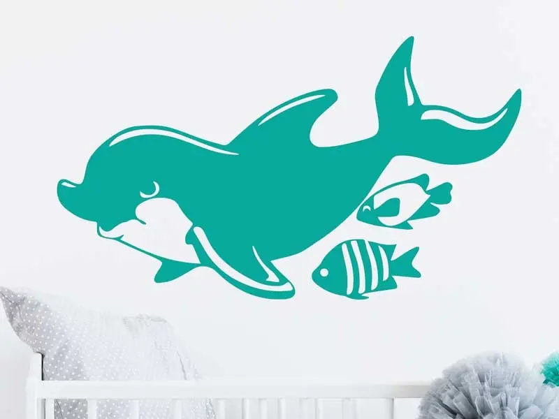 Autocolante Golfinho & Peixes résultat en situation gros plan Autocolante Golfinho & Peixes