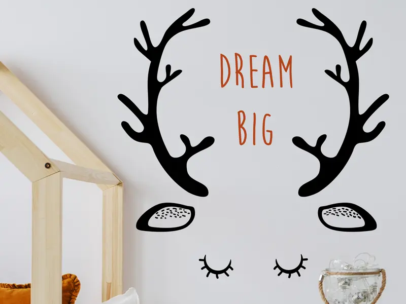 Sticker mural Animaux Cerf Boho résultat en situation gros plan Sticker Cerf Boho