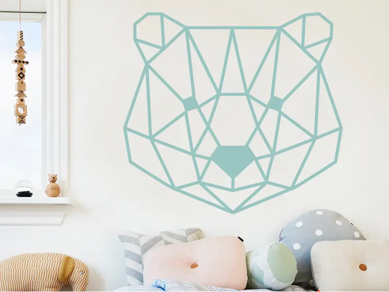 Sticker mural Origami - Géométrie Tête Ours Géométrique résultat en situation Sticker Tête Ours Géométrique