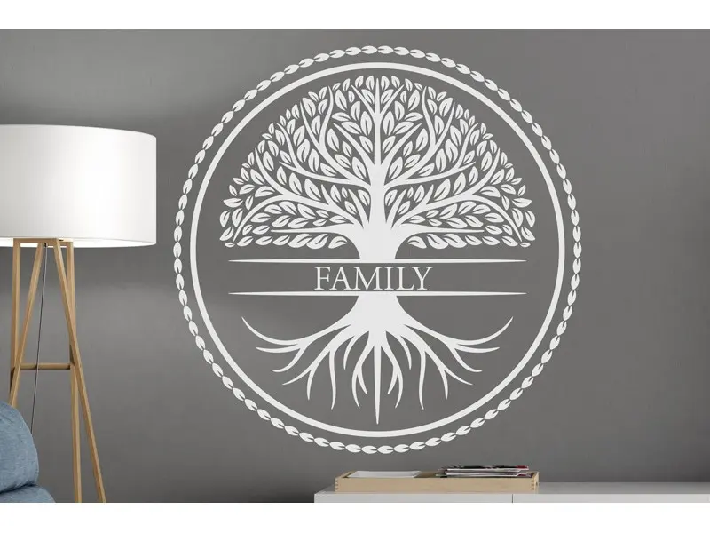 Sticker mural Stickers Arbre de vie Arbre de vie Texte Personnalisable résultat en situation gros plan Sticker Arbre de vie Texte Personnalisable