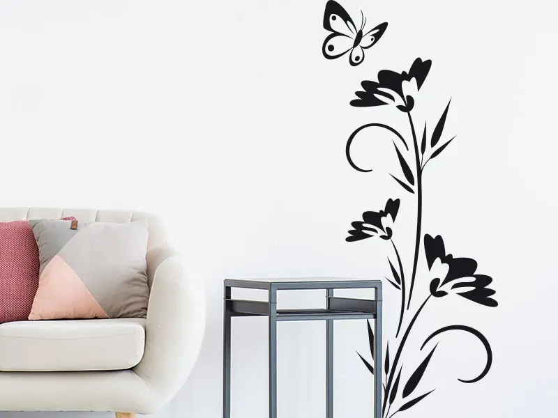 Sticker mural Stickers muraux fleurs Floral Papillon 3 résultat en situation gros plan Sticker Floral Papillon 3