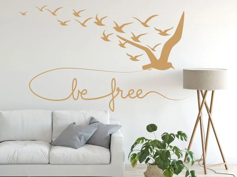 Sticker mural Stickers Oiseaux Oiseaux Be free résultat en situation Sticker Oiseaux Be free