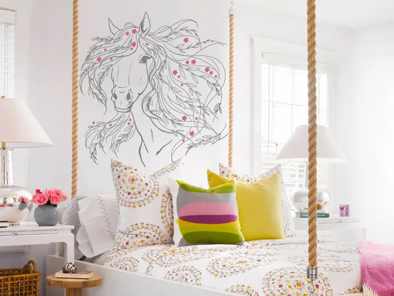 Sticker mural Sur la Terre Cheval Boho résultat en situation Sticker Cheval Boho