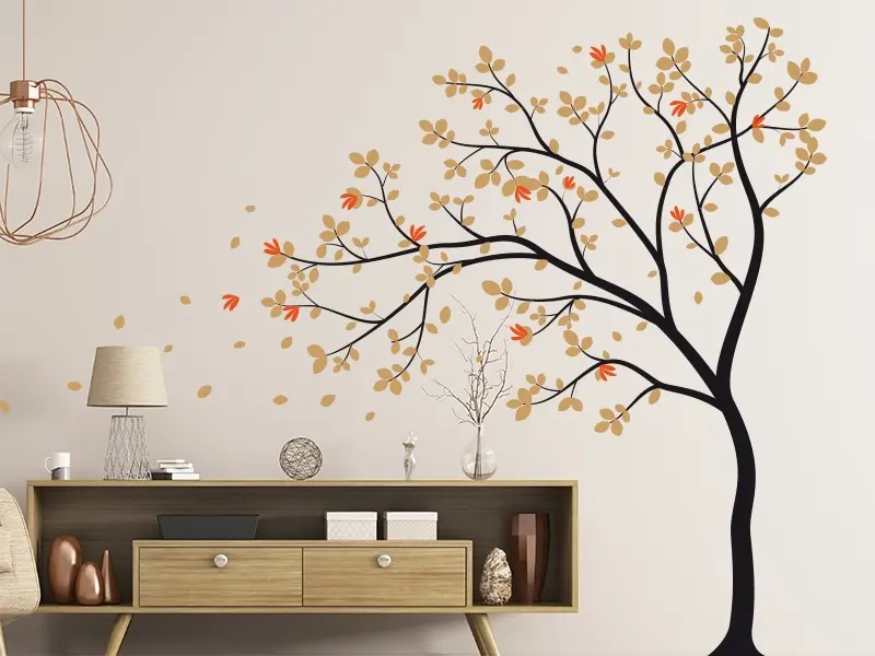 Sticker mural Stickers Arbres Arbre Fleurs d'Automne 2 résultat en situation gros plan Sticker Arbre Fleurs d'Automne 2