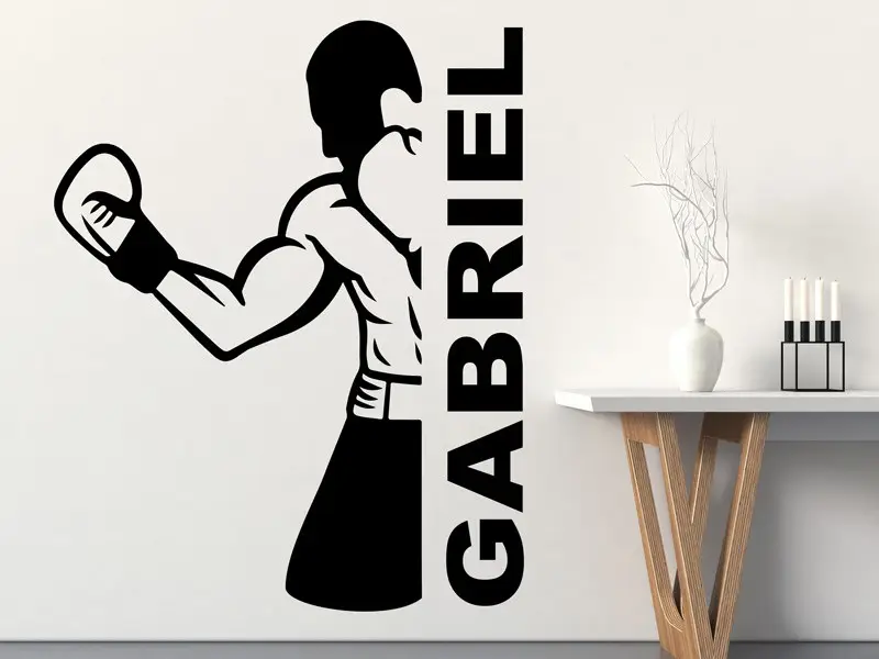 Autocolante de parede Silhueta de lutador de boxe com texto personalizável Autocolante de parede Silhueta de lutador de boxe com texto personalizável