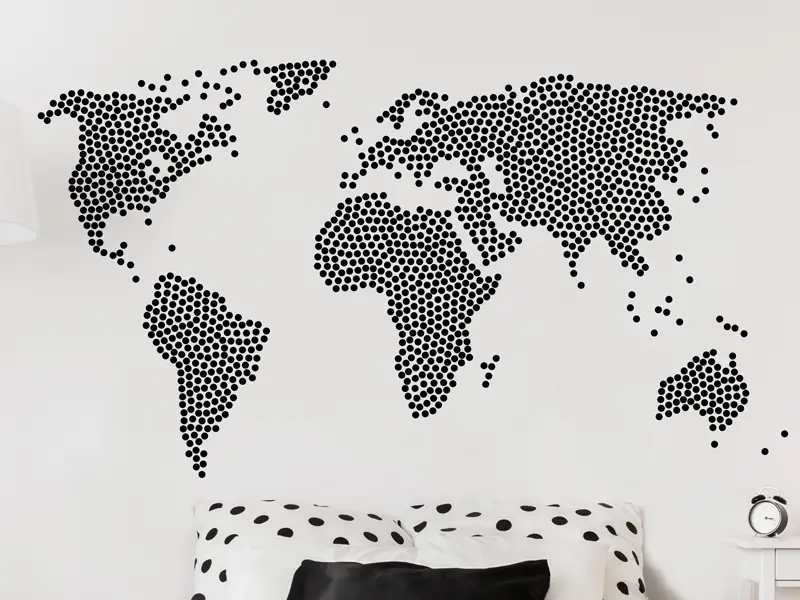 Sticker mural Cartes du Monde Mappemonde Points résultat en situation gros plan Sticker Mappemonde Points